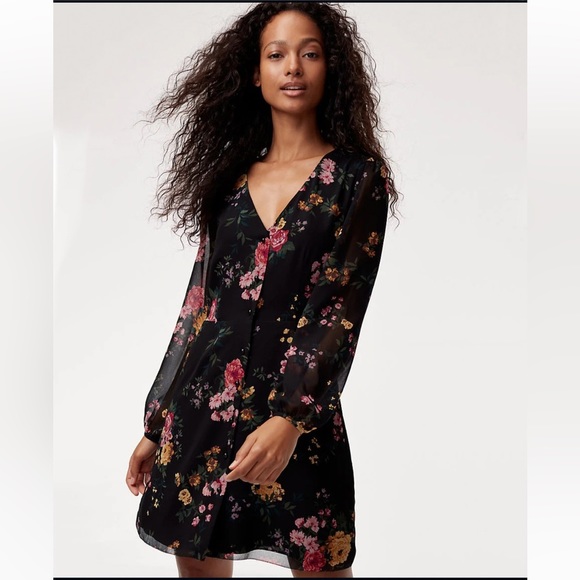Wilfred Dresses & Skirts - Aritzia Wilfred Nazaire Floral Longsleeve Mini Dress Black Size 4